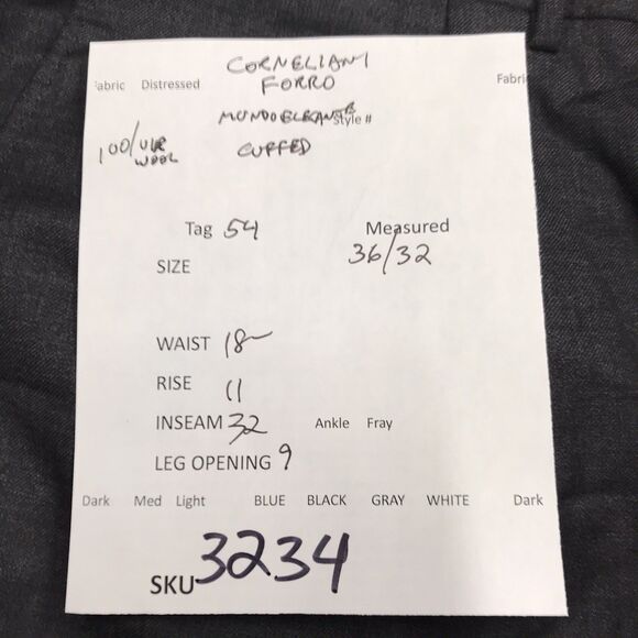 CORNELIANI Forro Pants Men Black 54(36x32) 100% Pure Virgin Wool Cuffed Dress - Picture 15 of 15